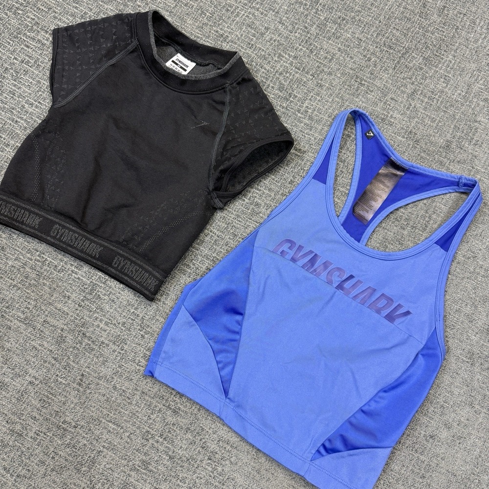 Gymshark Lot Womens XS Black Crop Top Blue Sports Bra Longline Tank Gym‎ Workout